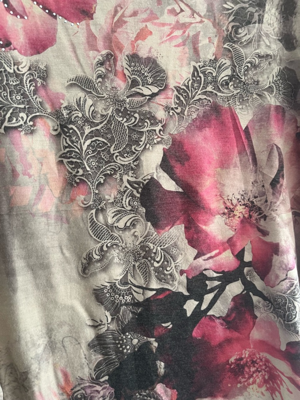 Espresso Floral Flutter Sleeve Studded Whimsical Boho Top L - Picture 2 of 10